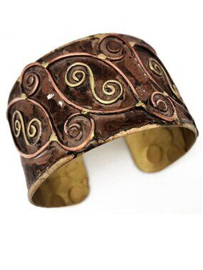 Anju Brass Patina Mixed Metal Gold Tone Cuff Swirl Bracelet